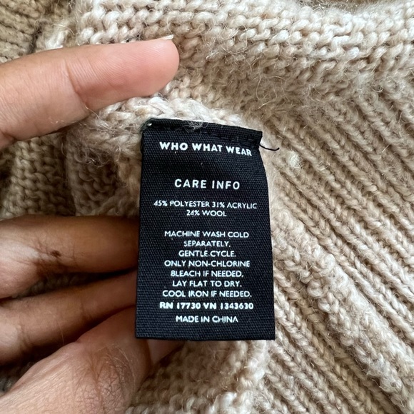 SOLD Who What Wear Wool Cardigan Button Down Pom Pom Knit Tan Heather Sweater - Picture 7 of 7